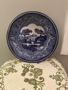 Vintage DAHER Decorated Ware Tin Bowl - Blue and White Landscape
